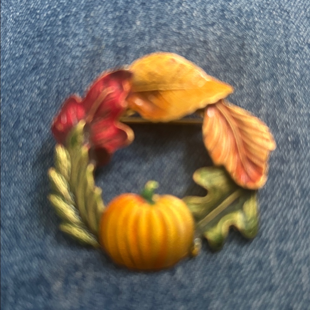Weiss Autumn Leaf and Pumpkin Brooch
